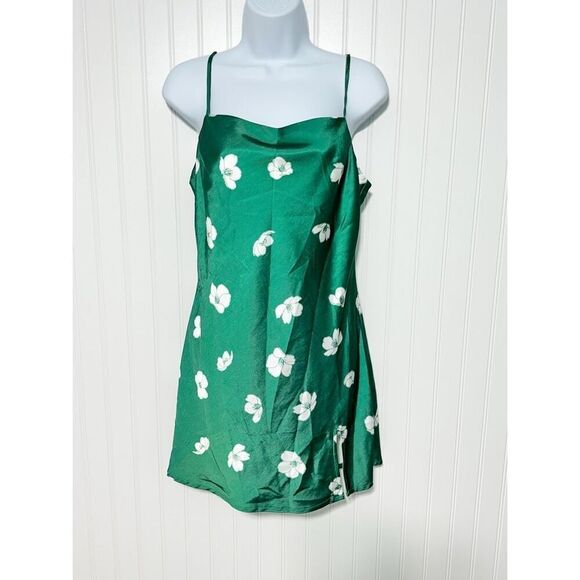 Princess Polly Women's Floral Satin Slip Mini Dress Green Size 6 - Picture 2 of 15